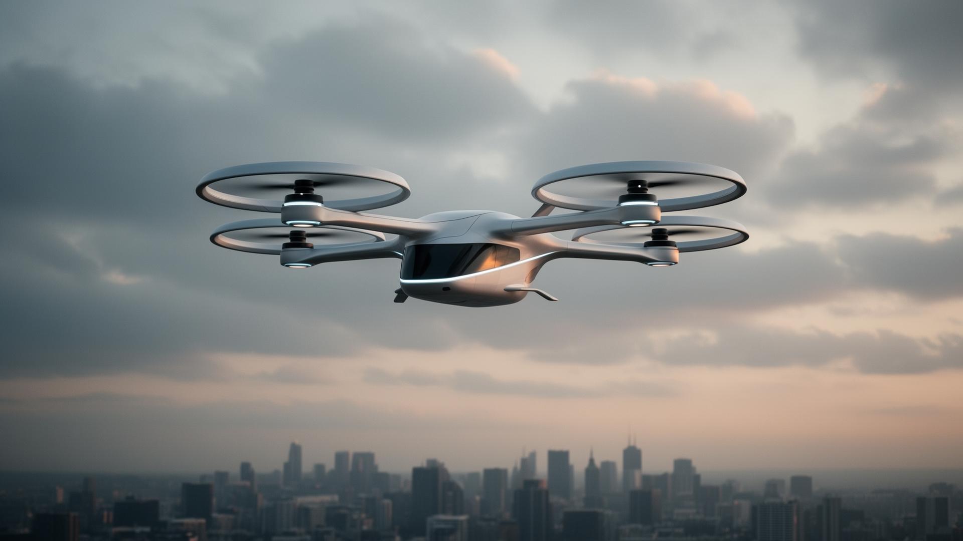eVTOL flying over a city skyline