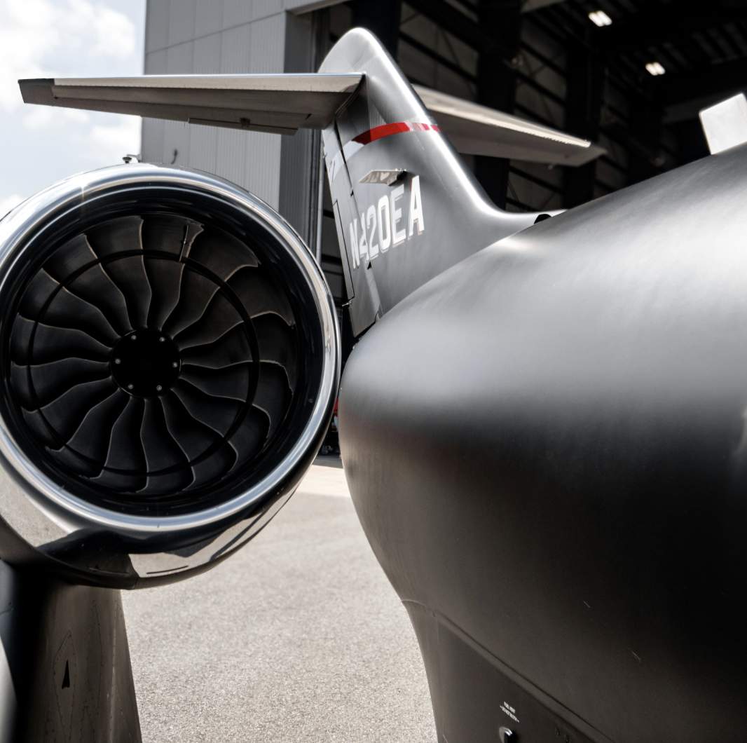 Private jet engine close up
