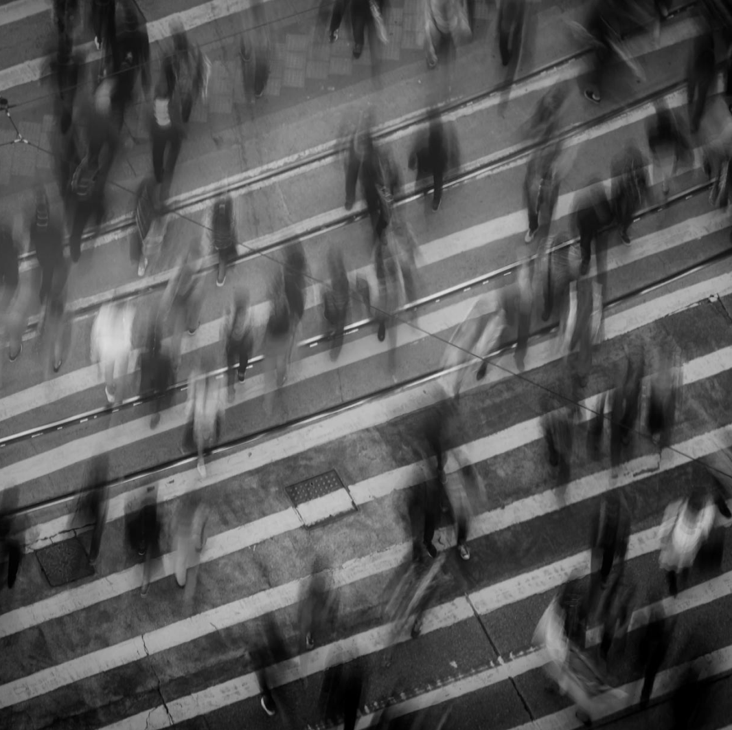 Aerial view of commuters in motion