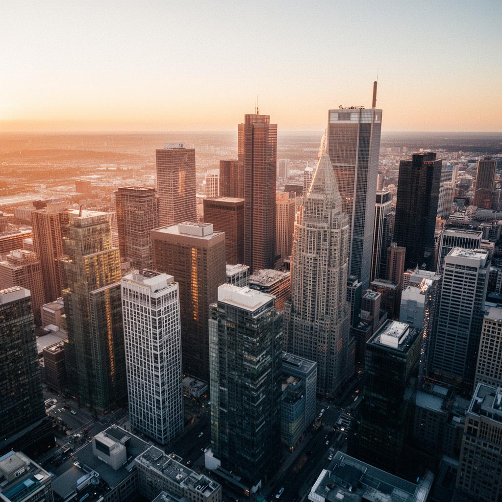 Modern city skyline at golden hour